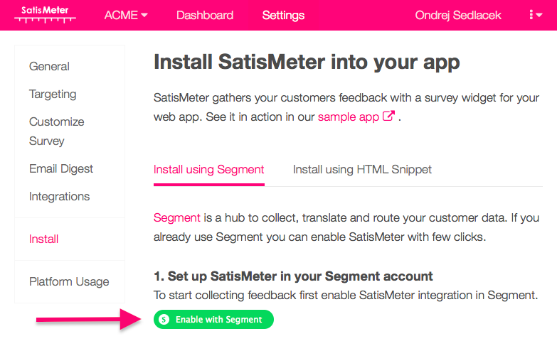 "Enable with segment" button